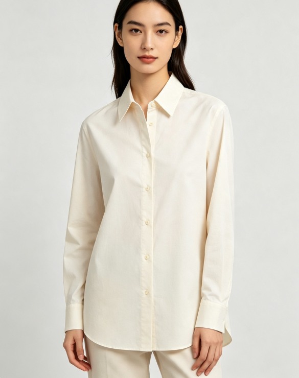 Minimalist Solid Color Long Sleeve Shirt, Elegant Office Daily Wear Loose Fit Button Blouse for Women