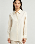 Minimalist Solid Color Long Sleeve Shirt, Elegant Office Daily Wear Loose Fit Button Blouse for Women