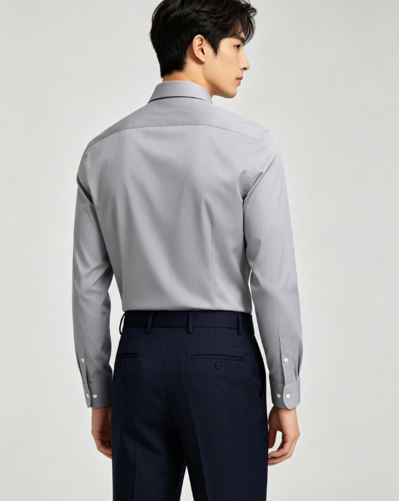 Wrinkle Resistant Breathable Button Down Shirt & Draped Formal Trousers 2 Piece Outfit, Male Offic