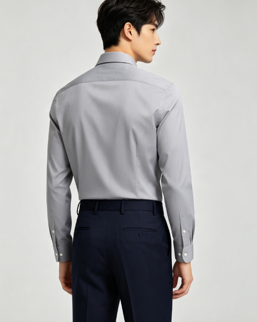 Wrinkle Resistant Breathable Button Down Shirt & Draped Formal Trousers 2 Piece Outfit, Male Offic