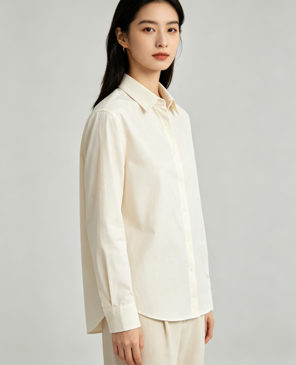 Minimalist Solid Color Long Sleeve Shirt, Elegant Office Daily Wear Loose Fit Button Blouse for Women